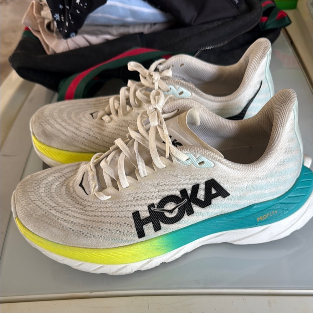 Hoka White and Yellow Sneakers